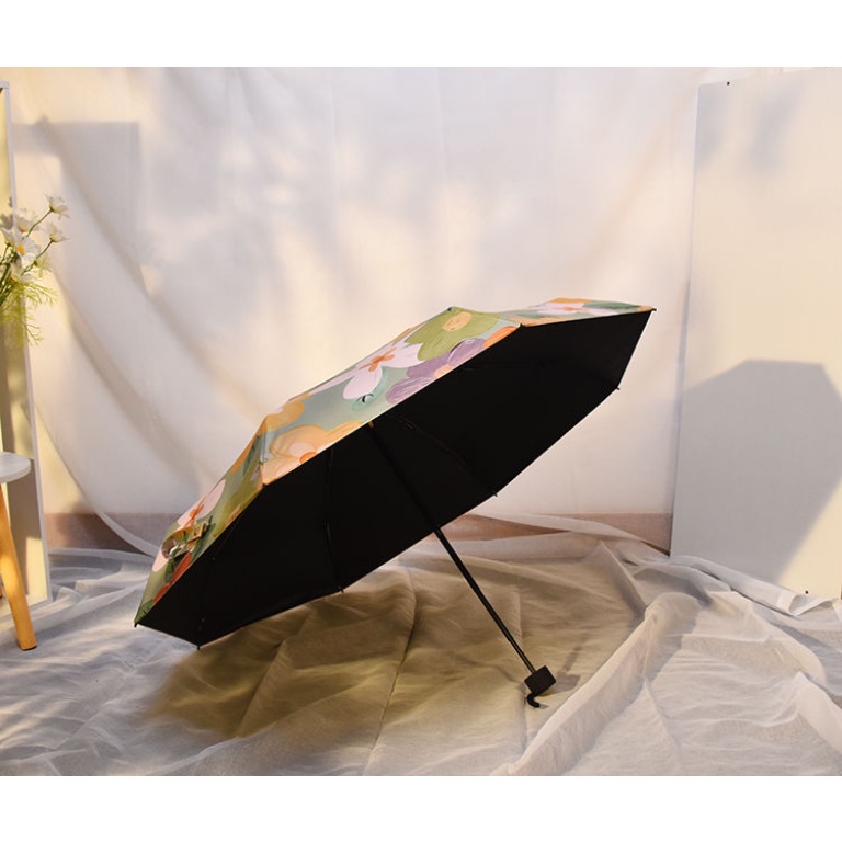 Dù Gấp Tự Động Chống Tia Uv 50% Họa Tiết Hoa Hồng Phong Cách Đồng Quê Cổ Điển
