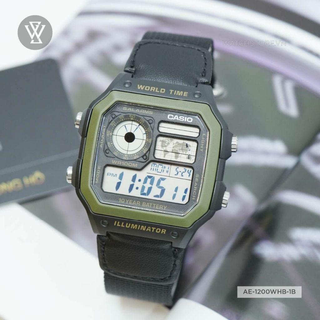 Đồng Hồ Điện Tử Nam Casio WATCHSTORE AE-1200WHB-1BVDF Thiết Kế Mặt Kính Nhựa 42mm Kèm Dây Đeo Vải Tiện Lợi