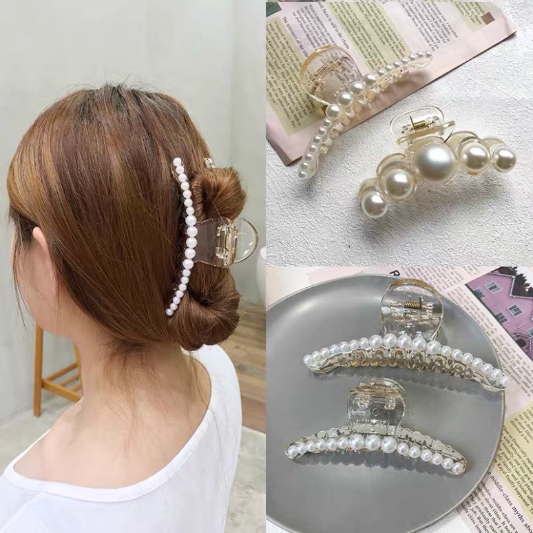 Kẹp tóc càng cua Hàn Quốc ngọc trai nữ đẹp hottrend nhám cỡ size lớn DSian cặp búi tóc dễ thương cào 10 răng, 14 răng