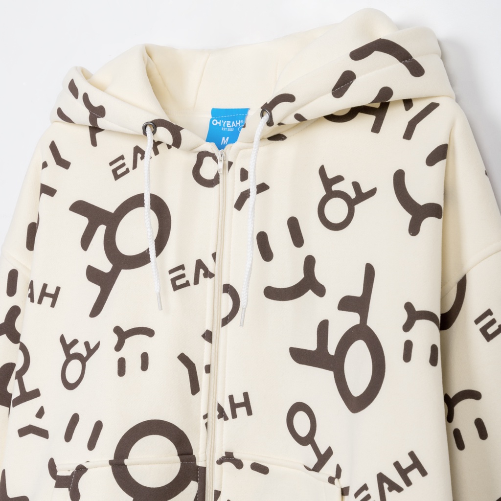 Áo Hoodie Zip 2 Lớp Unisex Local Brand OHYEAH LOGO - Kem / Nâu Cà Phê