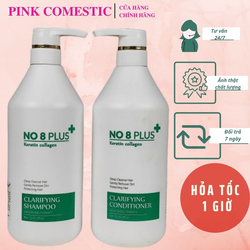 Cặp Dầu Gội Xả NO 8 Plus Siêu Mềm Mượt Kiểm Soát Dầu Thừa 1000ml Hàng Chính Hãng Pink Cosmetic