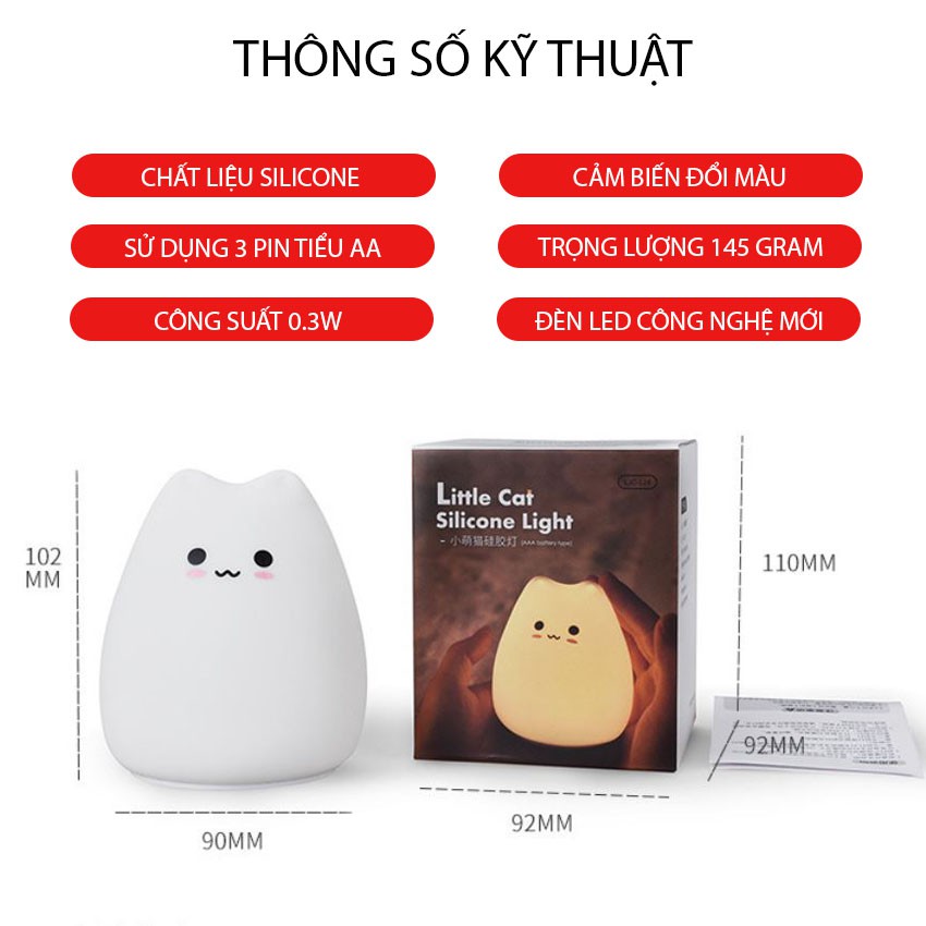 Đèn ngủ để bàn silicon hình Mèo Cute cảm ứng đổi màu cực dễ thương-Venado | BigBuy360 - bigbuy360.vn