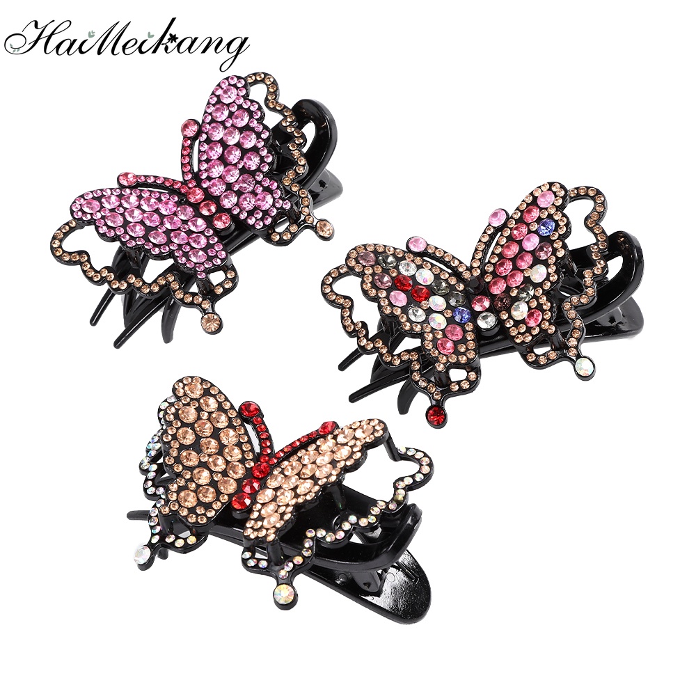 Haimeikang Kẹp tóc nơ đính đá nhiều màu sắc hợp mốt thời trang