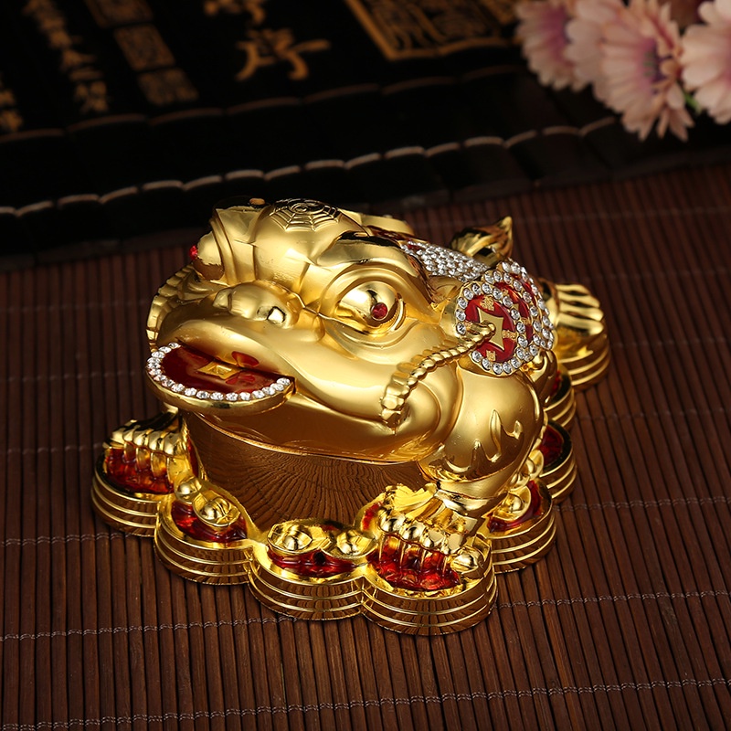 Tượng để xe, tượng phong thủy để bàn Cóc Thiềm Thừ bằng hợp kim mạ vàng đính đá