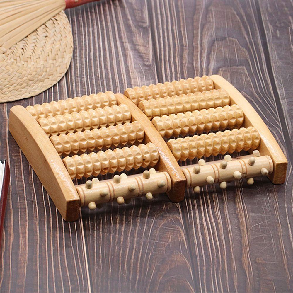 Dụng Cụ Lăn Massage Chân 5 Hàng Bằng Gỗ Thư Giãn 3D Shiatsu
