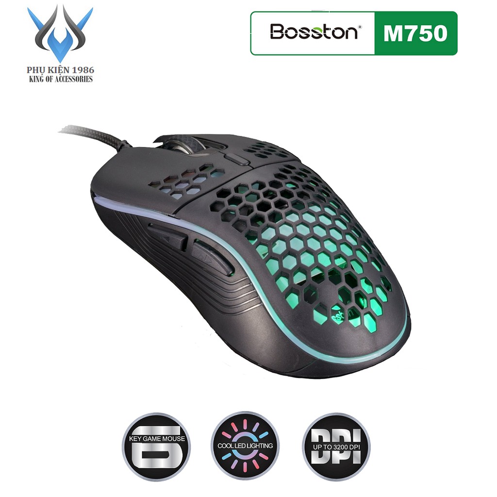 Chuột Gaming 6D Bosston M750 DPI 3200 - Led RGB cực đẹp (Đen) - Phụ Kiện 1986