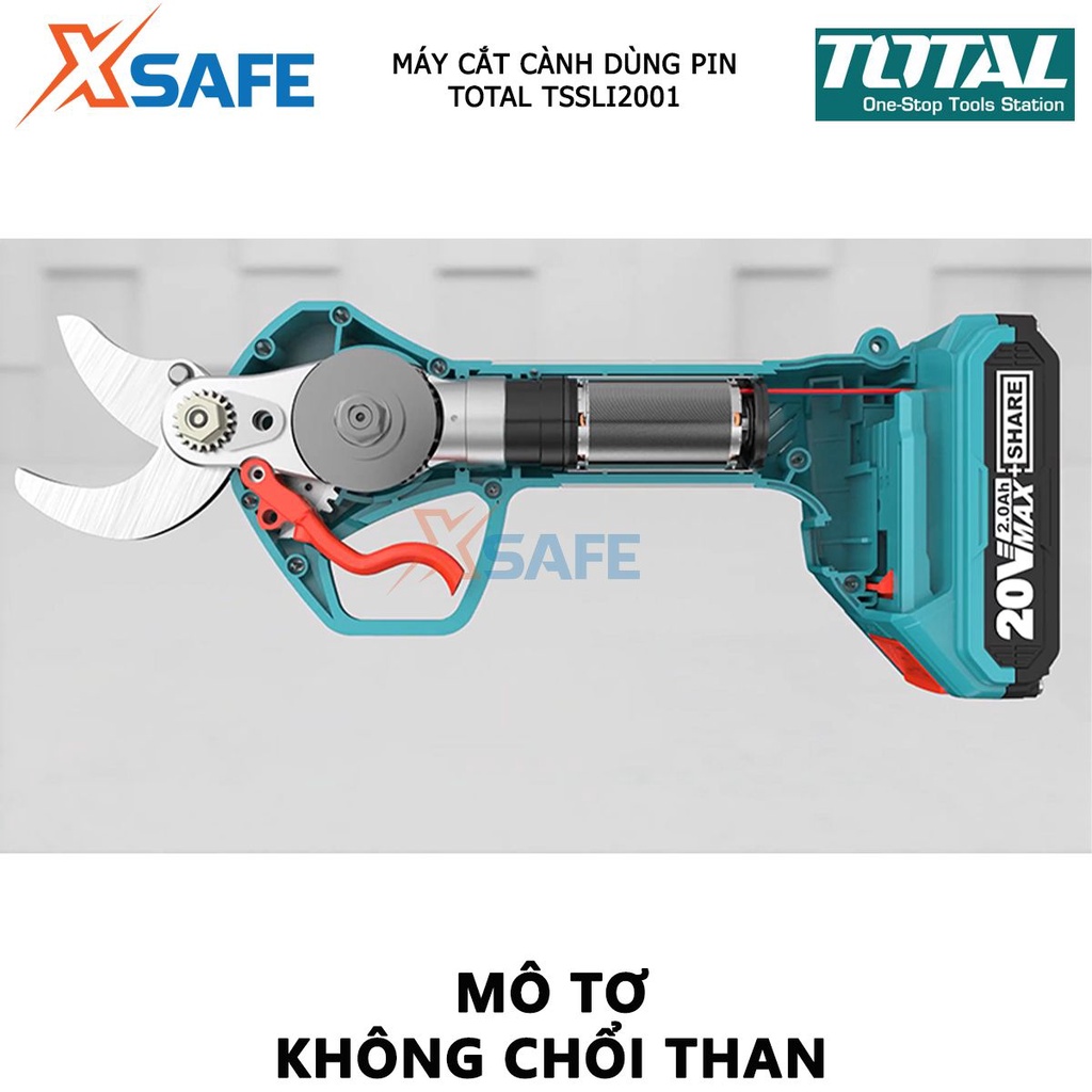 Máy cắt cành dùng pin TOTAL TSSLI2001 mô tơ không chổi than, điện thế 20V, đường kính cắt 20-30mm, không kèm pin sạc