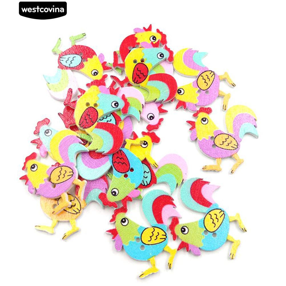 Set 50 Nút Gỗ 2 Lỗ Hình Chú Gà Trống Dễ Thương