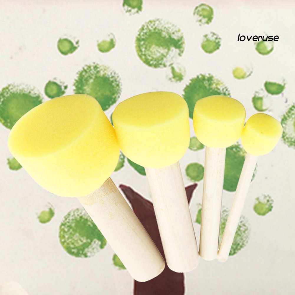 Set 4 Cọ Xốp Tay Cầm Bằng Gỗ Dùng Để Vẽ Đồ Chơi Cho Bé