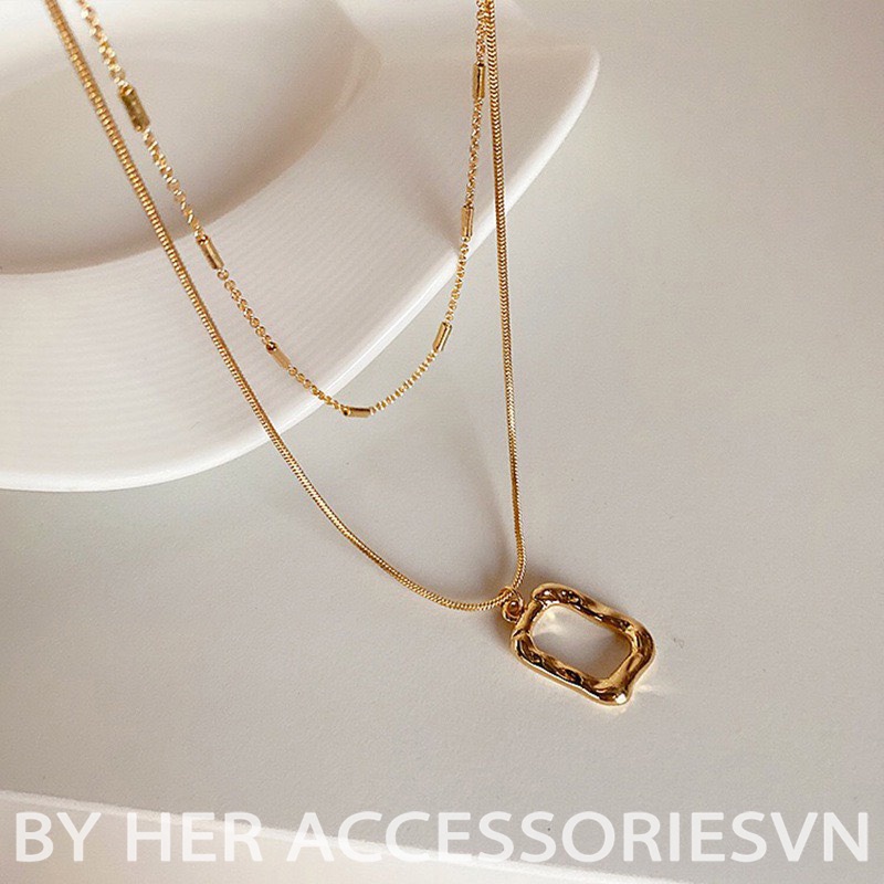 Dây Chuyền Măt Vuông, Chocker 2 tấng mặt vuông cá tính Her Asccessories C28