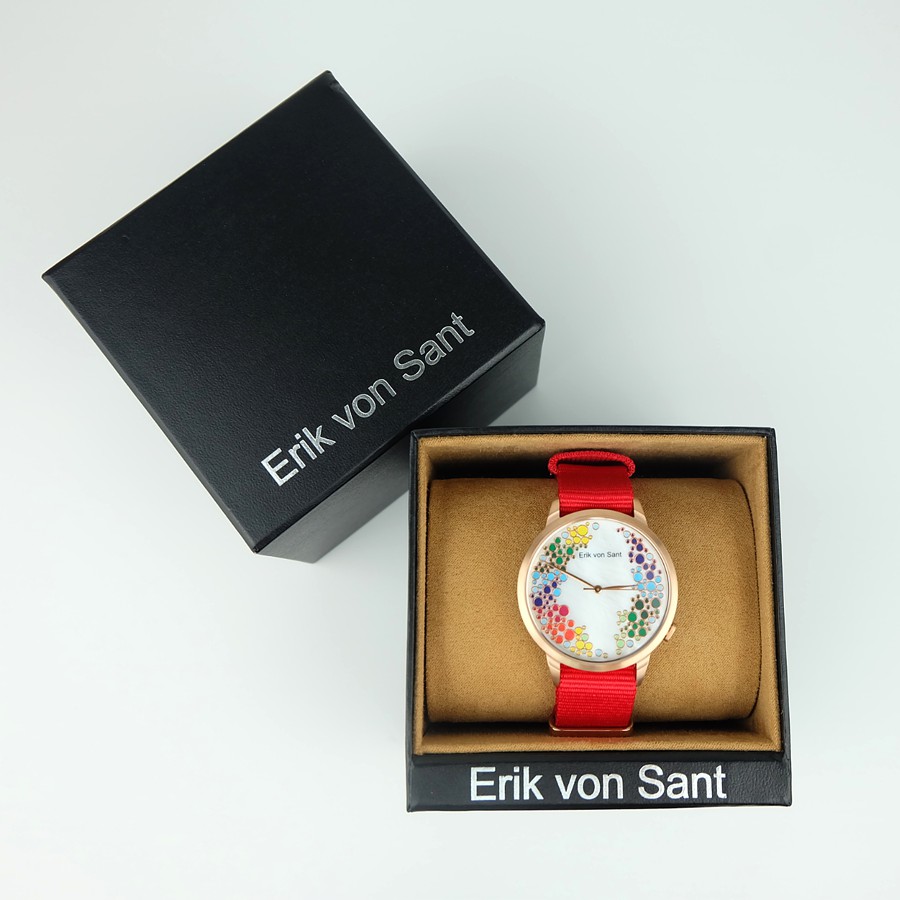 Đồng hồ unisex nam nữ Erik von Sant 003.002.B mặt tròn dây vải màu đỏ 38mm