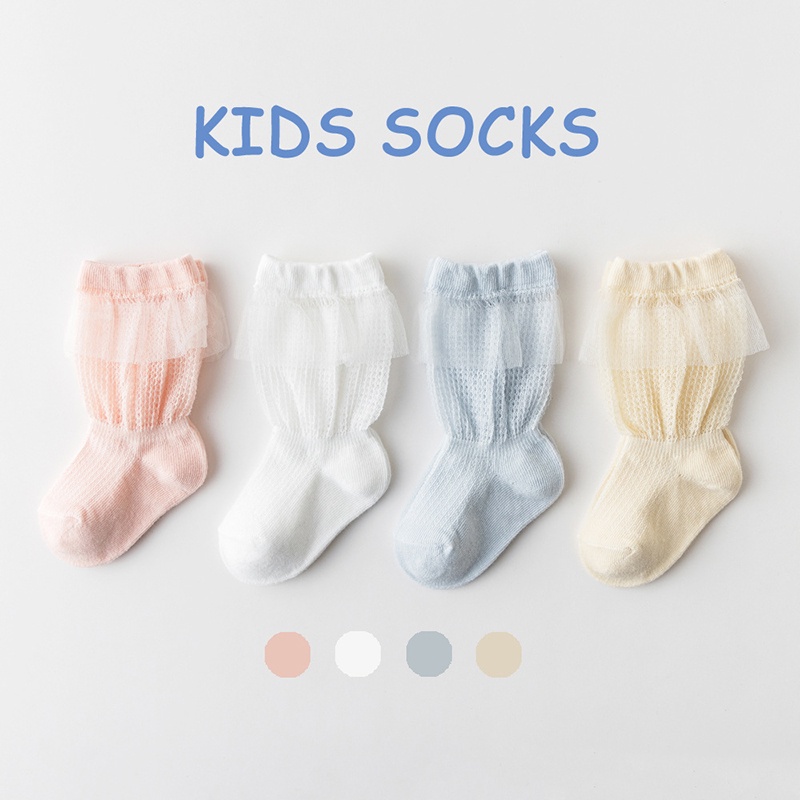 Tất cotton Dài Chống Muỗi Phối Ren Thời Trang Xuân Hè Mới Cho Bé Sơ Sinh