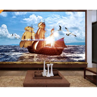 Tranh dán tường Tranh phong cảnh cánh buồm ra khơi, tranh dán tường 3d hiện đại (tích hợp sẵn keo) MS952136