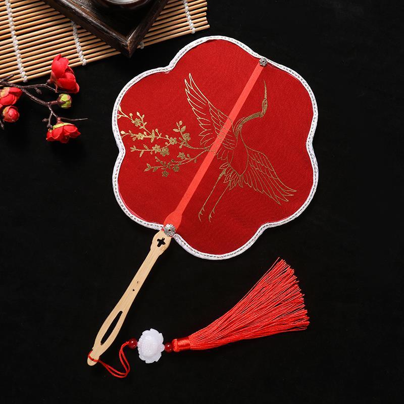 Quạt Cầm Tay Họa Tiết Chim Hạc Và Hoa Đào Phong Cách Trung Hoa Dùng Làm Phụ Kiện Chụp Ảnh
