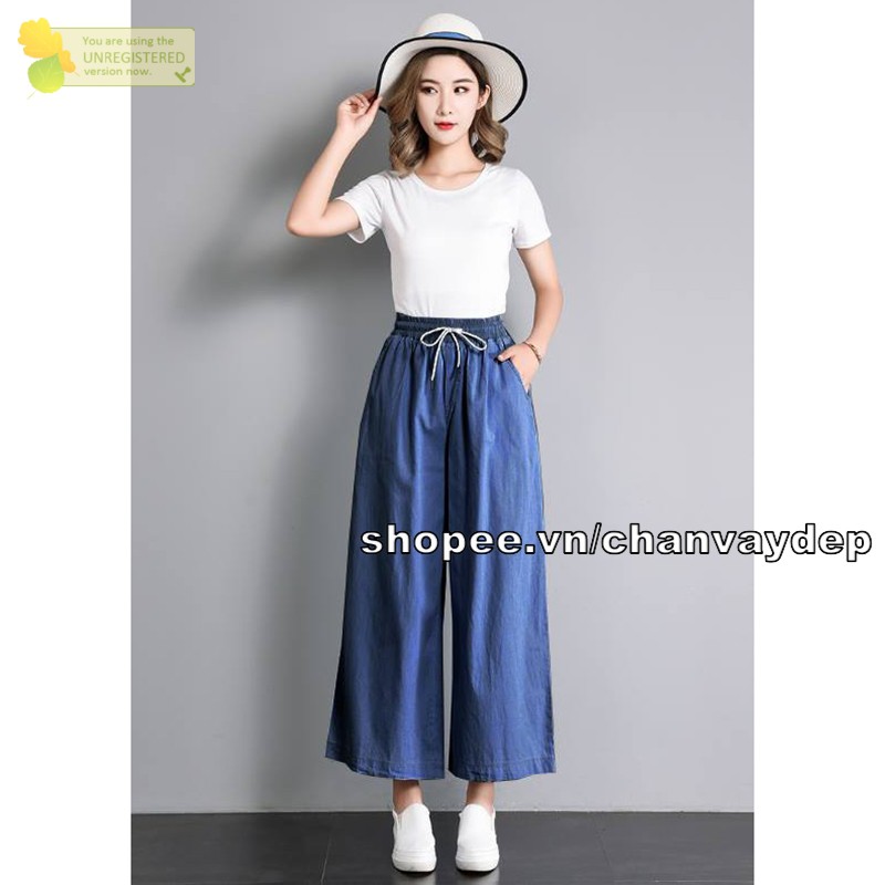 Quần denim ống rộng dạng dài MT390