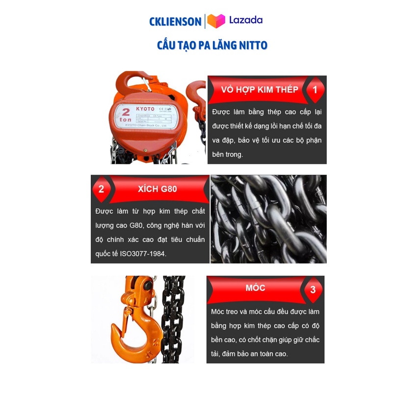 Pa lăng xích kéo tay Kyoto, Ba lăng xích kéo tay sản xuất theo tiêu chuẩn Japan 1 tấn xích tải 2.5 mét - LIENSONINDUSTRY