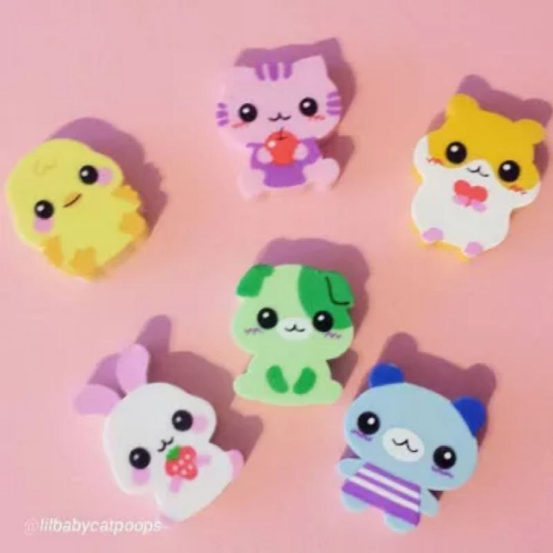 Set 6 gôm/tẩy DAISO hình thú hoạt hình đáng yêu cho bé