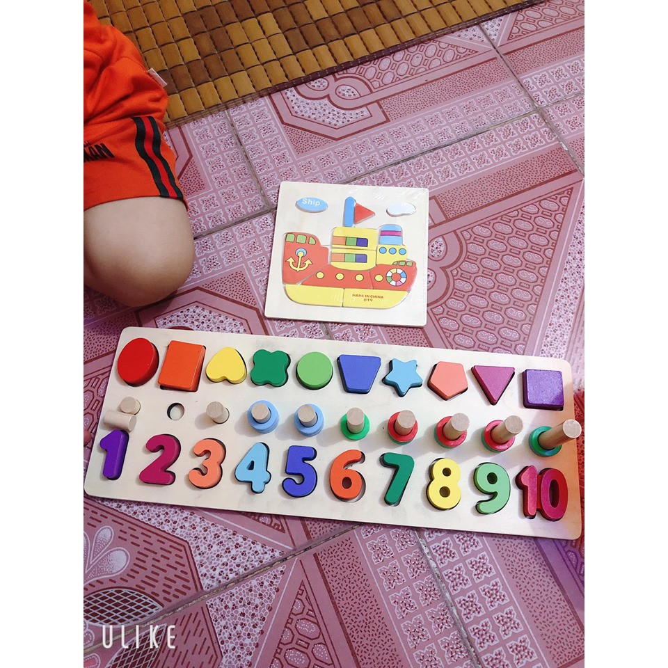 [gg3] Đồ Chơi Gỗ Cột Tính Học Đếm Và Phân Biệt Hình Khối Cho Bé Theo Phương Pháp Montessori