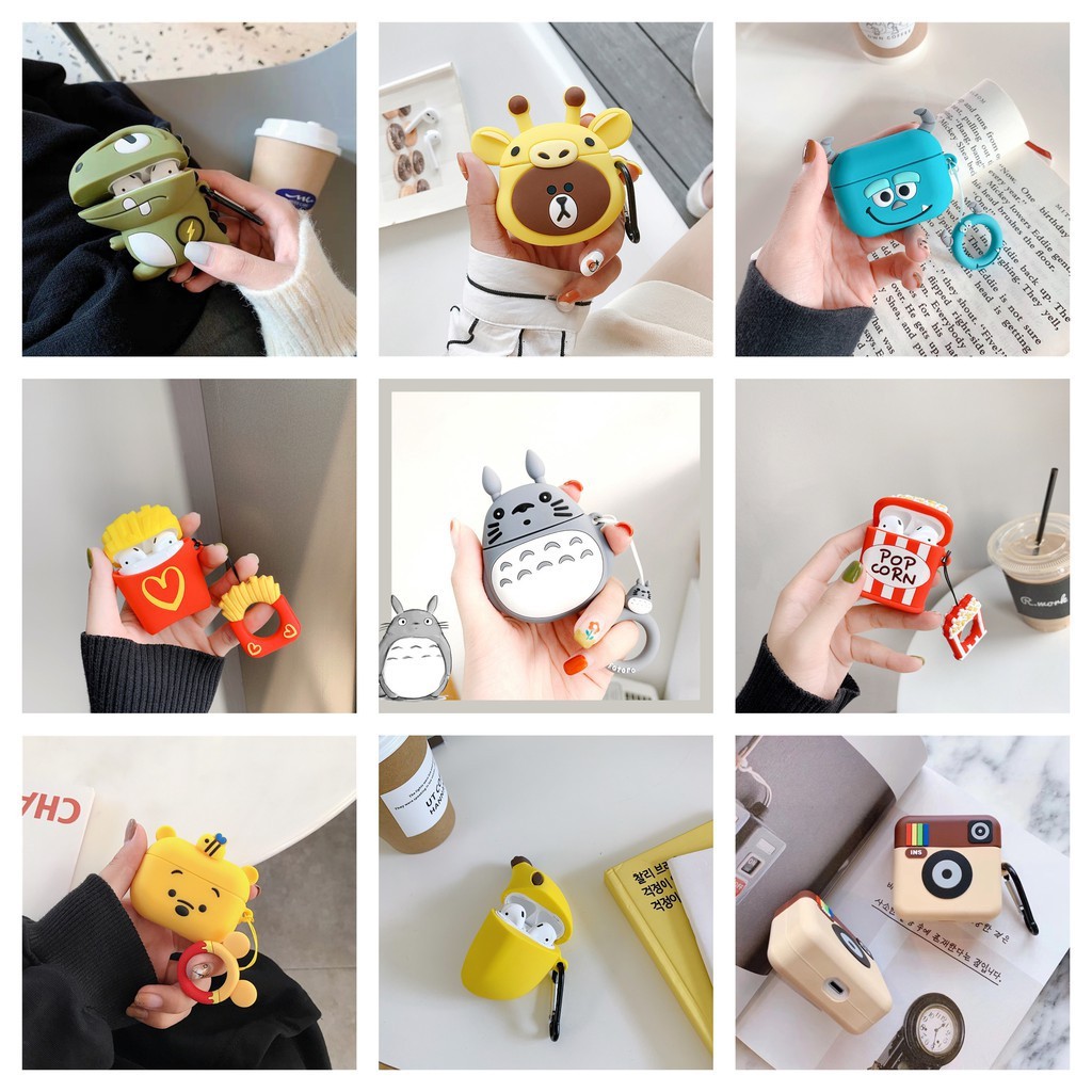 ✅Case Airpod pro, VỎ BẢO VỆ BAO ĐỰNG TAI NGHE  AIRPOD 12 và Airpod pro CHỐNG VA ĐẬP. Bơ, Chuối,Gấu, Mèo thần tài,Totoro