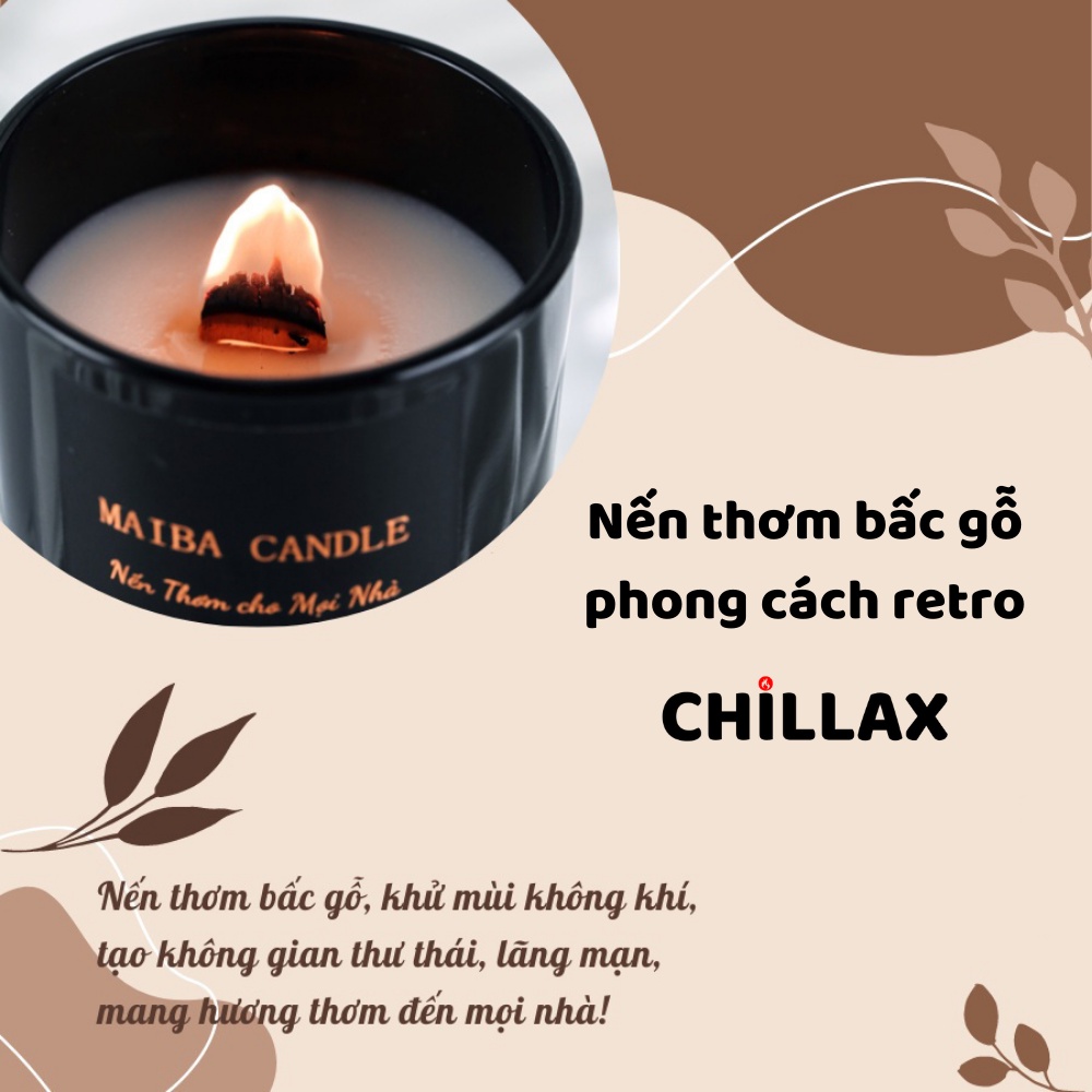 Nến thơm bấc gỗ CHILLAX thơm phòng sáp đậu nành tự nhiên an toàn không khói phong cách cổ điển NTBG