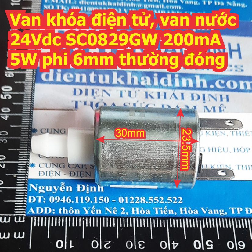 Van khóa điện tử, van nước 24Vdc SC0829GW 200mA 5W phi 6mm thường đóng kde7008