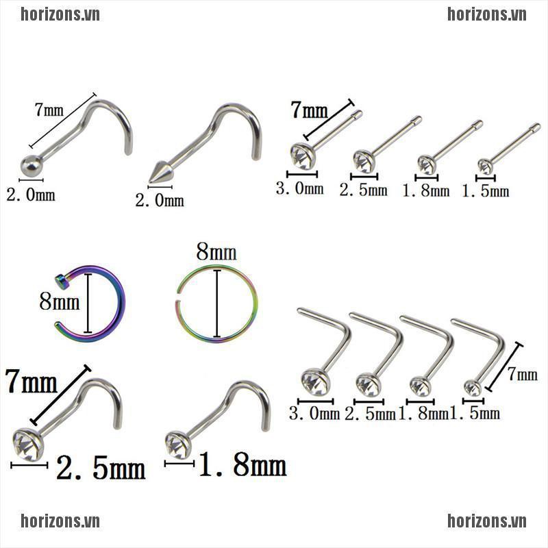Bộ 22 Khuyên Mũi Thép Không Gỉ Nhiều Kiểu Dáng