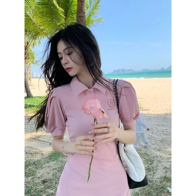 Đầm Polo Tay Phồng Ngắn Phong Cách Hàn Quốc Thời Trang Xuân Hè Mới Cho Nữ