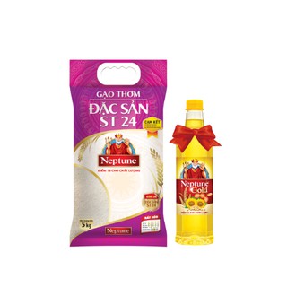 Gạo Thơm Đặc Sản Neptune ST24 5kg tặng dầu Neptune Gold 1L