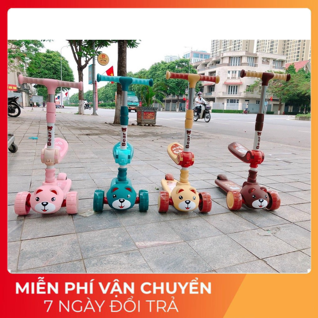 Xe Scooter Cho Bé Hình Gấu Bear Có Nhạc Và Đèn Phát Sáng, Bảo Hành 1 Đổi 1, Xe Trượt Scooter Cho Bé Chòi Chân8