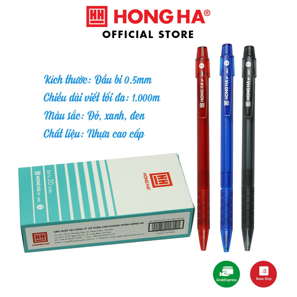 Bút bi 0.5mm ngòi Thụy Sĩ viết tối đa 1000m Hồng Hà - MS: 2461