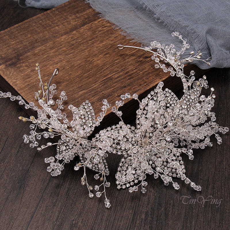 GETNOIVAS Băng Đô Cài Tóc Cố Định Hình Hoa Đính Đá Cổ Điển Cho Cô Dâu