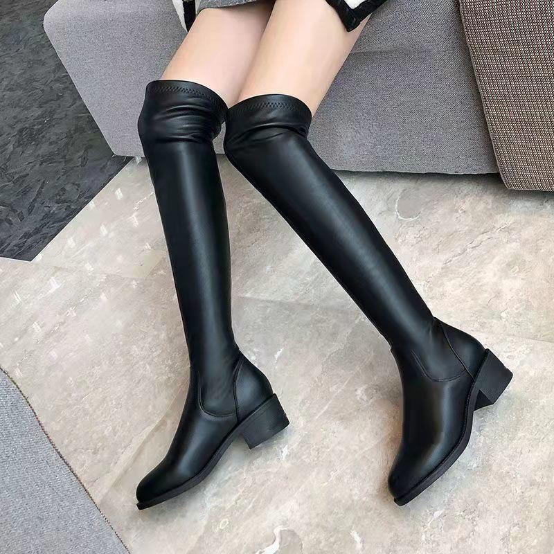 Giày Bốt Da Thật Cao Qua Gối Lót Nhung Mềm Co Giãn Thời Trang Thu Đông Cho Nữ