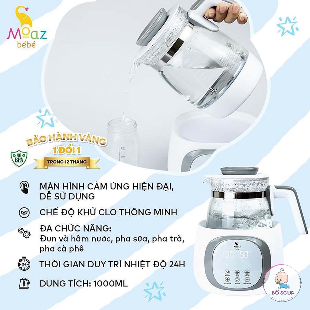 Máy đun nước pha sữa Moaz Bebe MB-012 duy trì và điều chỉnh được nhiệt độ