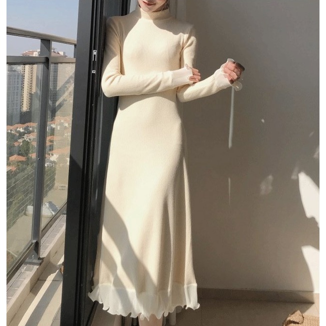 Váy đẹp🍄FRRESHIP🍄Đầm nữ xinh dáng dài chất liệu len dệt thu đông phong cách trẻ trung