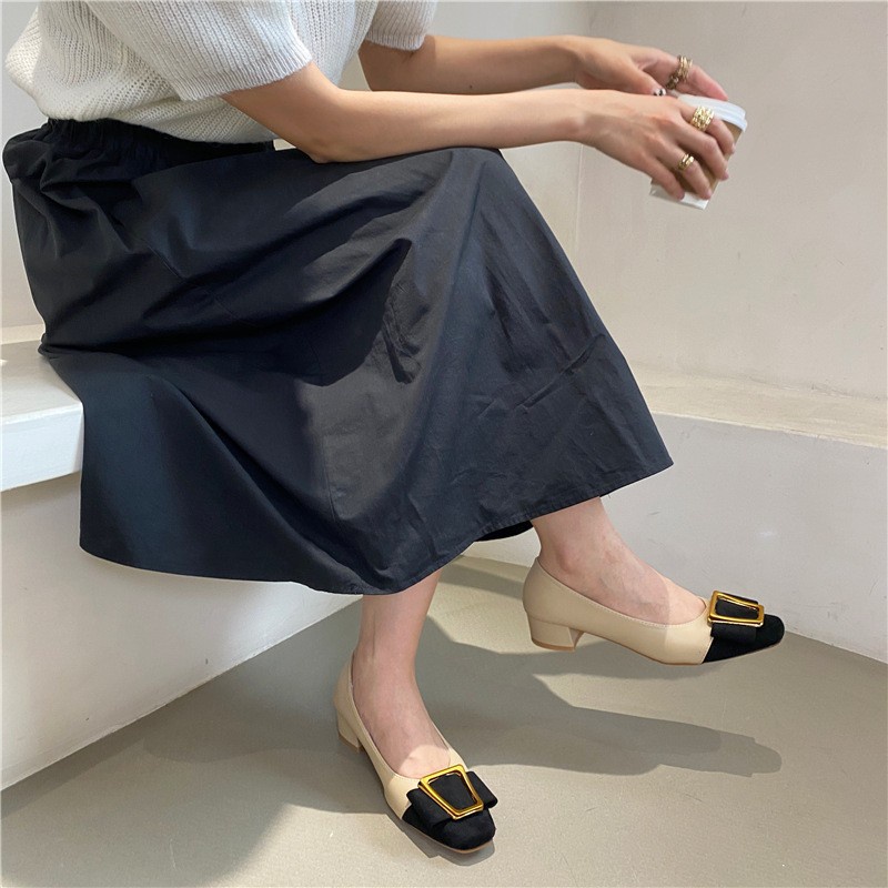 Giày Gót Vừa Dày Dặn Cài Khóa Vuông Thời Trang Xuân Hè 2022 Cho Nữ