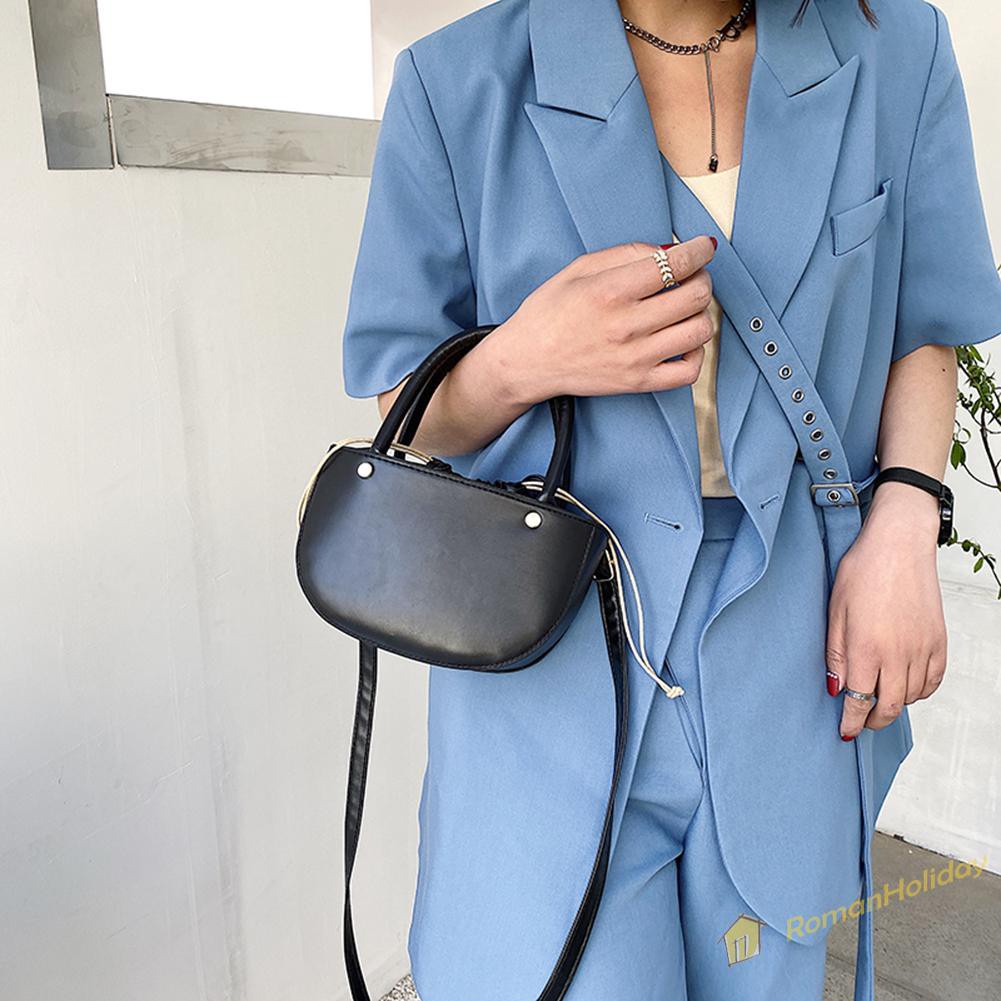 【On Sale】Fashion Women Drawstring Solid Color PU Shoulder Bag Top-handle Handbags