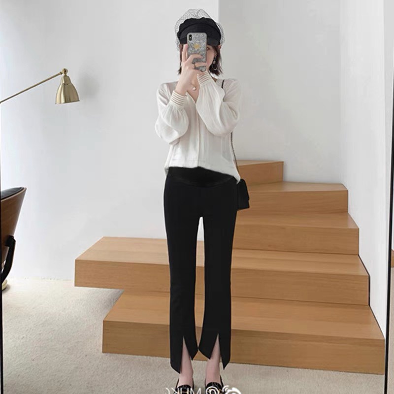 Quần Bầu Ống Loe Công Sở chất umi Hàn thiết kế lệch gấu xẻ tà siêu xinh  QB5568