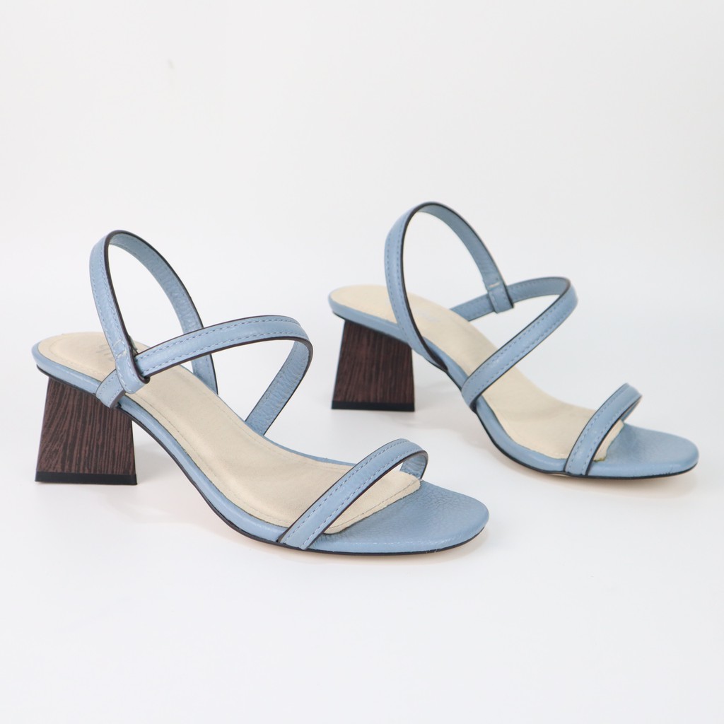 Giày cao gót sandal nữ quai ngang basic tiện lợi gót giả gỗ cao 5cm da thật êm mềm Misho 1100