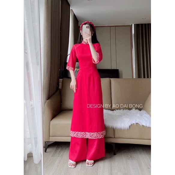 Áo dài nữ hoa nhí may sẵn làm bằng lụa ngọc trai dành cho nữ ( Chọn size phần mô tả) | BigBuy360 - bigbuy360.vn