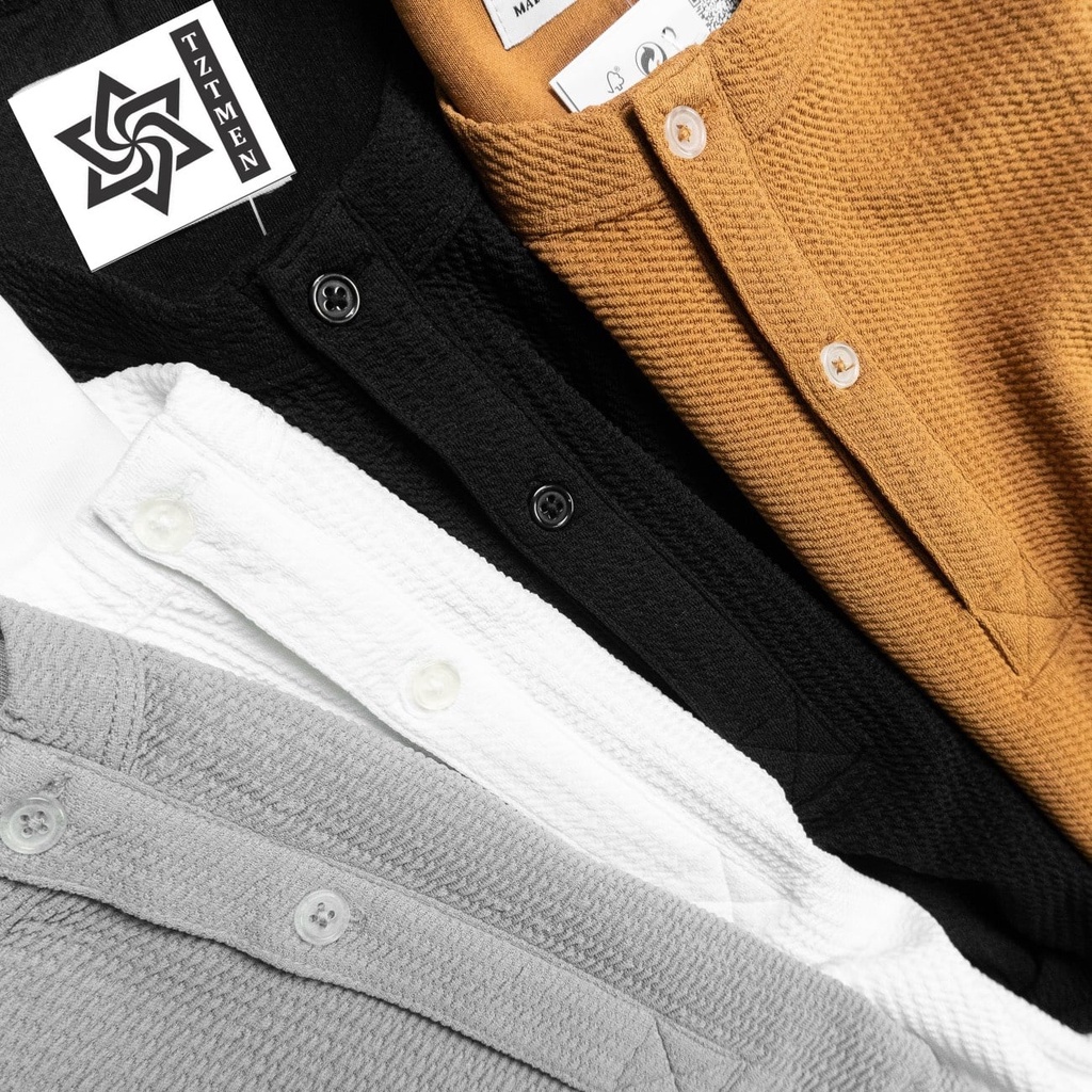 Áo Thun Nam Henley Áo Thun Cotton Vải Tổ Ong Cổ Trụ A25