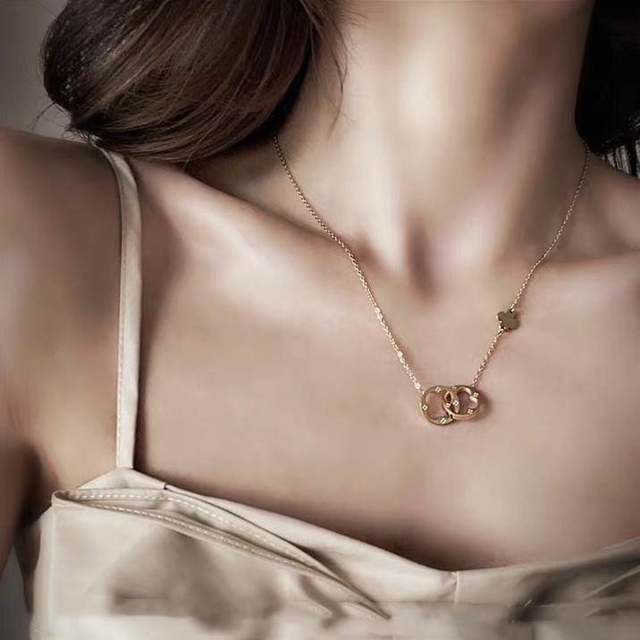 Vòng cổ dây xích đôi ngắn màu vàng hồng đơn giản không gây dị ứng thời trang Hàn Quốc