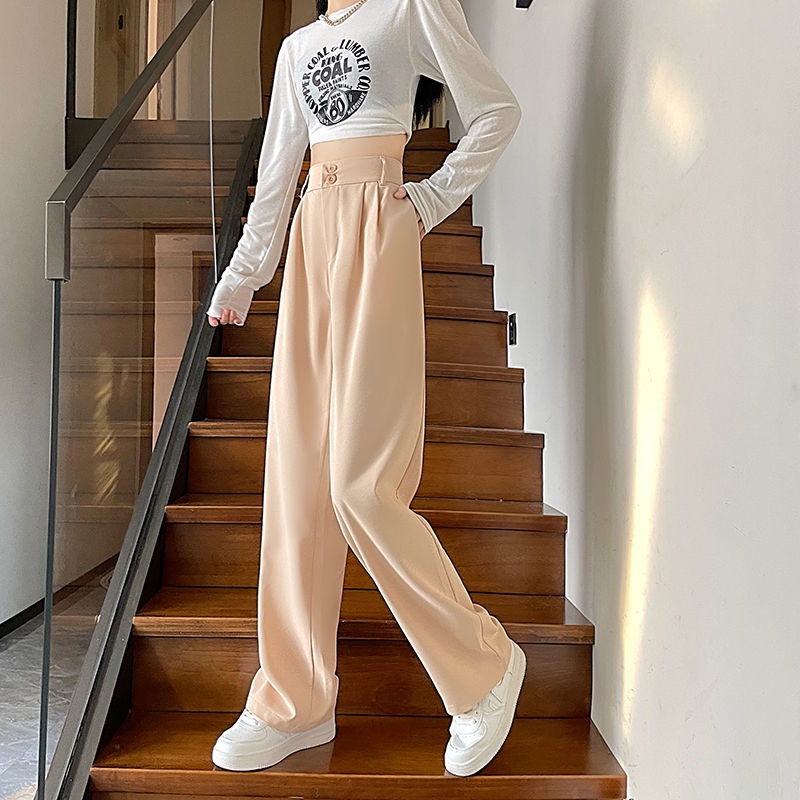 Quần Dài Ống Rộng Lưng Cao Màu Trơn Đơn Giản Thời Trang Hàn Quốc