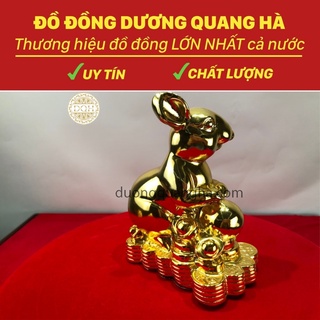 Tượng đồng thỏ ngọc mạ vàng đồ đồng phong thủy chất liệu đồng vàng kích thước14*12cm