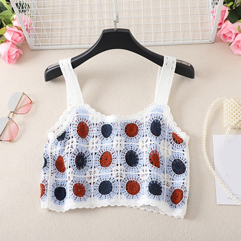 Áo Croptop Dệt Kim Không Tay In Họa Tiết Hình Học Nhiều Màu Sắc Phong Cách Boho Cổ Điển Cho Nữ