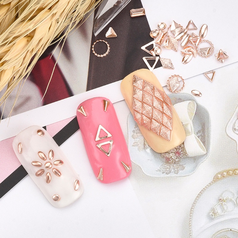 1 Hộp Phụ Kiện Trang Trí Móng Tay Nghệ Thuật DIY Nhiều Hình Dạng Bằng Kim Loại