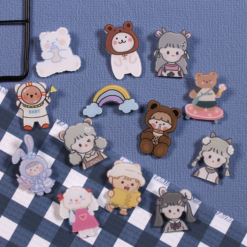 Sticker, ghim cài, phụ kiên balo, đồ dùng cá nhân LILA chủ đề Cô nhóc tóc xù siêu đáng yêu STOCXU