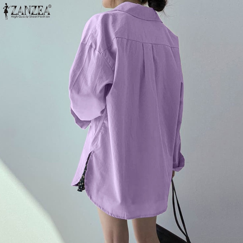 Áo sơ mi ZANZEA tay dài kiểu xẻ tà phong cách Hàn Quốc cho nữ