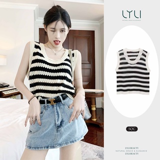 Áo len Ba lỗ Form rộng Lylibeauty kiểu áo Sát lách dành cho nữ chất vải len tăm kẻ sọc trắng đen
