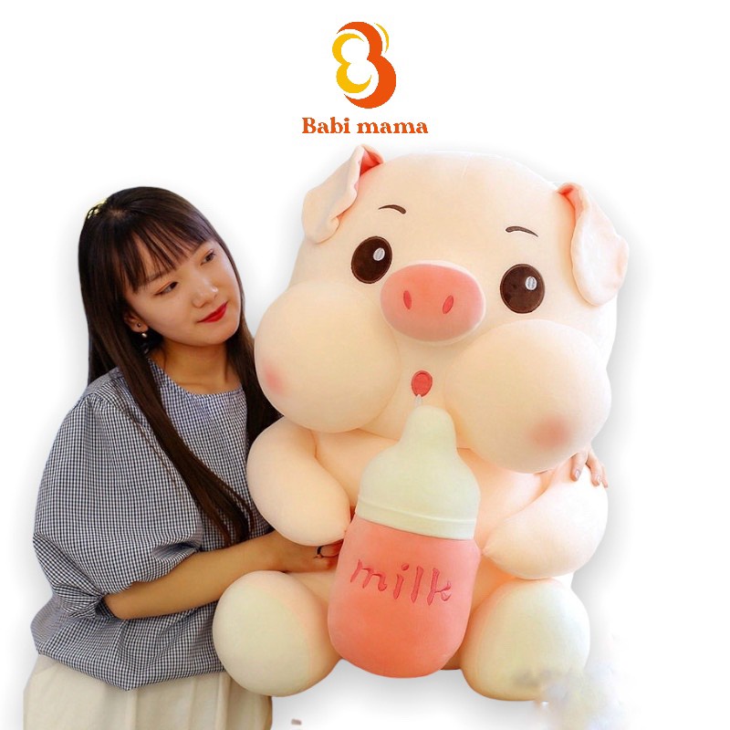 Gấu Bông Heo Ôm Bình Sữa Lợn Bú Bình Mẫu Thú Nhồi Bông Siêu Cute Hàng Cao Cấp Mềm Mịn Babi Mama G10