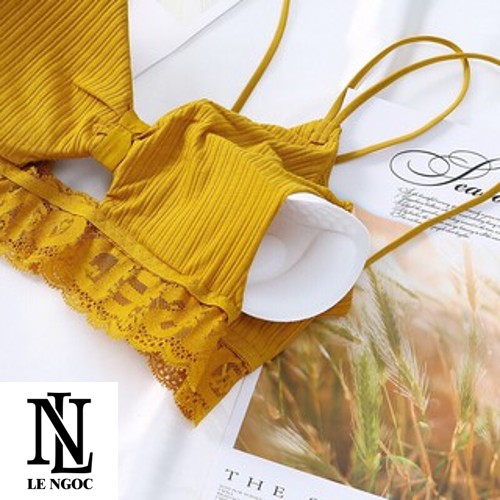Áo Bra thắt nơ gân tăm phối ren- LN9905- lê Ngọc Fashion